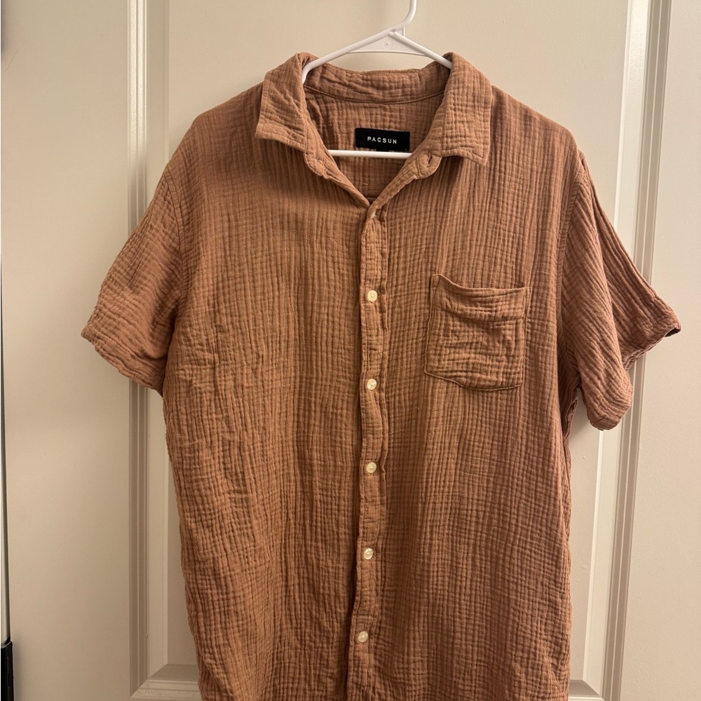Pacsun Men’s Brown Textured Classic Cotton Camp Shirt Medium